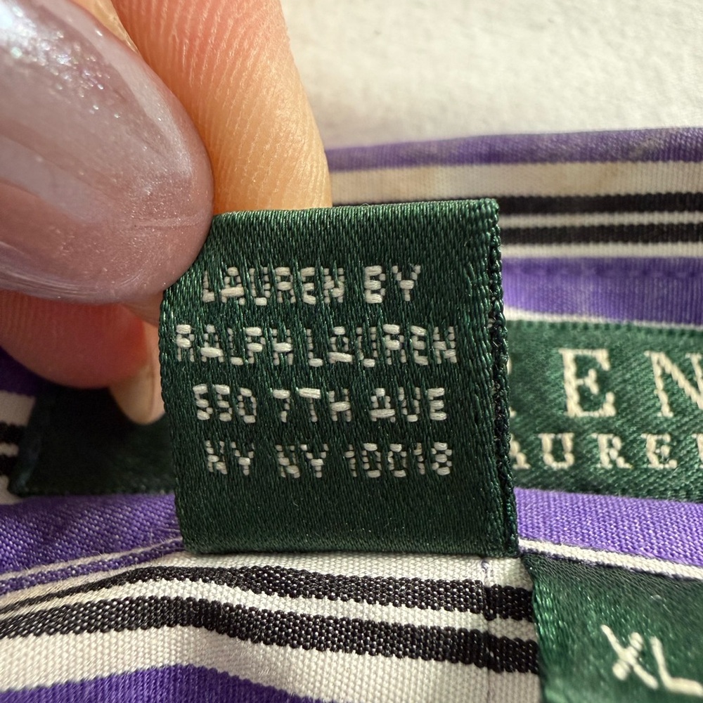 Lauren Ralph Lauren Purple Striped Cotton Button Down Shirt XL classic 90 - Picture 12 of 13